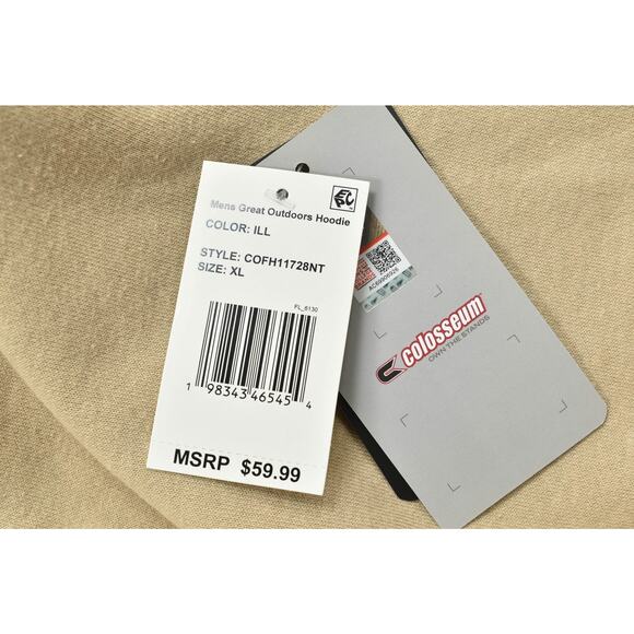 Colosseum Men's Regular Size XL Beige Illinois Hoodie Cotton Blend NEW - Picture 4 of 8